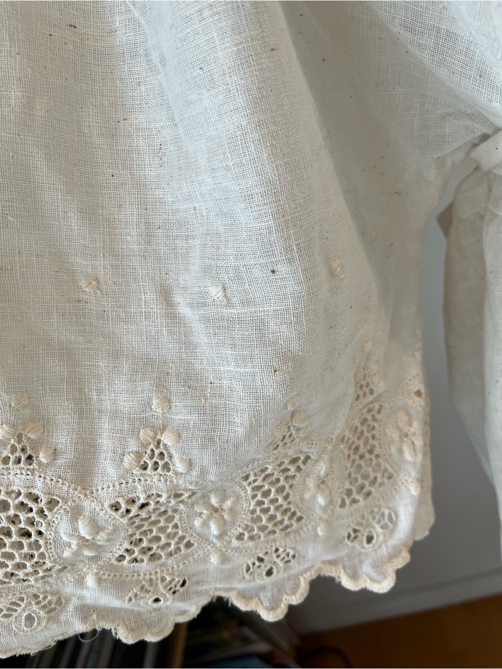 Vintage 70s Kaftan Dress Eyelet Cotton Blend Size L Gauzy Goddess Prairie USA - Picture 7 of 10